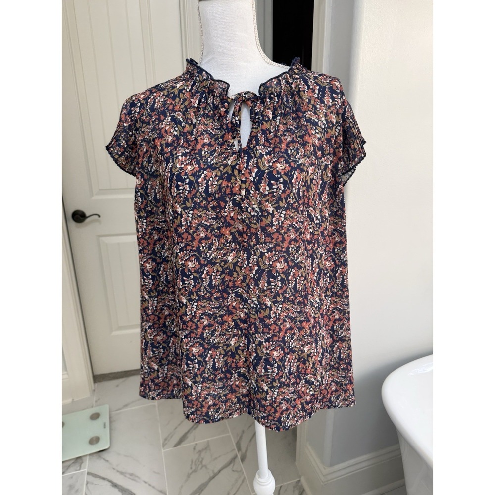 Voy Women's Blouse Multicolor Ruffle Sleeve Size XXL Pull Over Tie String Neck